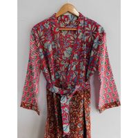Kimono largo de algodón con estampado floral a mano para damas de honor y Bata para verano otoño y primavera
