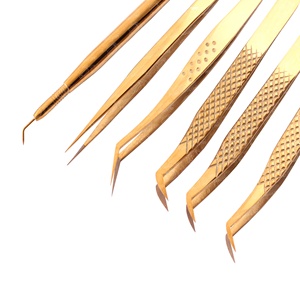 Pinzas de pestañas de oro titanio 90 grados 7mm punta hecha a mano Acero inoxidable fácil de recoger pestañas finas personalizables marca - Product Image 2