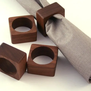 Porte-serviettes et anneau en bois d'acacia écologique de luxe, décoration de table personnalisable de haute qualité pour la maison et les mariages - Product Image 5