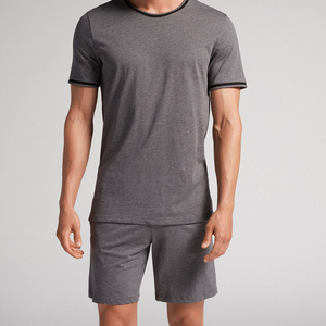 Set di pigiami corti in cotone maglia organica da <span class=keywords><strong>uomo</strong></span> <span class=keywords><strong>pigiama</strong></span> <span class=keywords><strong>camicia</strong></span> a maniche corte e pantaloncini estivi da <span class=keywords><strong>uomo</strong></span> per dormire abiti ecologici - Product Image 4