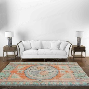 Tapis à motif de roses abstraites, tapis imprimé, délavé, mat, marocain, turc, personnalisé, petit, orange, tapis fin non tissé - Product Image 3