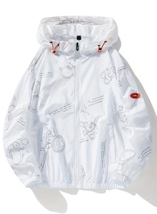 White Hooded Canvas Fabric <b>Waterproof</b> <b>Jacket</b> Unisex Casual <b>Winter</b> Windproof Zipper Closure Regular Length Loose Fit 100% - Product Image 1