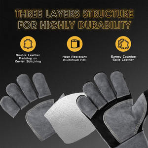 Guantes de soldadura de cuero de vaca con palma de dedo completo reforzado Guantes duraderos resistentes ignífugos de alta calidad - Product Image 3