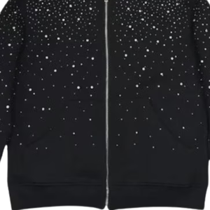 Sweat à capuche unisexe noir avec fermeture éclair, style streetwear oversize, design scintillant en cristal, luxe, coton lourd, veste de mode d'automne - Product Image 6