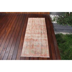 Alfombra Turca Vintage, Alfombra Pequeña de 2x4.9 pies, Alfombra con Diseño de Parches Rojos y Azules - Product Image 1