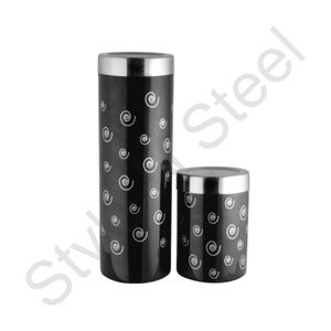 Tall and Small Canister <b>Set</b> Black Color Design Printed <b>Tea</b> <b>Coffee</b> <b>Sugar</b> Canister <b>Set</b> Steel Kitchen Storage Stainless Steel - Product Image 1