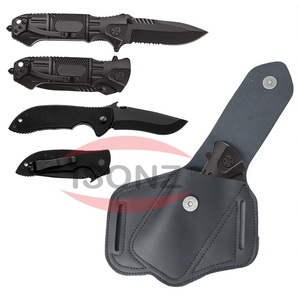 Cuchillo plegable de cuero de grano superior, cuchillo de bolsillo, funda de cuchillo trampero con funda de botón magnético, funda, soporte para cinturón - Product Image 2