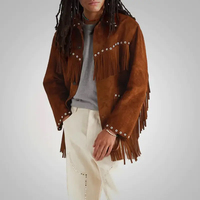 Veste en daim style cowboy avec franges, design personnalisé, pour homme, vintage, hiver, imperméable, chauffante, en peau de mouton, douce, confortable, style urbain