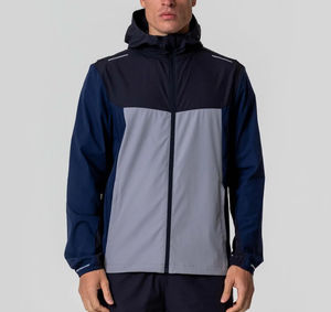 ชุดวิ่ง OEM ชุดวอร์ม3ชิ้นสำหรับผู้ชายเสื้อกันลมเสื้อแจ็คเก็ตกางเกงขาสั้นเสื้อกีฬาไนล่อนสะท้อนแสงสำหรับยิม - Product Image 3