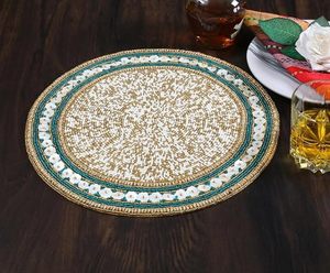 Handcrafted American Style <b>round</b> Beaded Glass <b>Placemats</b>/Pads for Dining Table Wedding Christmas & Family Gatherings - Product Image 3