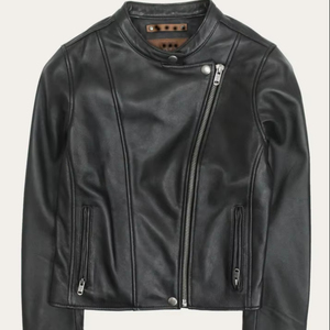 แจ็กเก็ตสำหรับผู้หญิงหนังแท้ขี่มอเตอร์ไซค์สีดำทันสมัยสไตล์โมโต2025ฤดูใบไม้ร่วง - Product Image 1