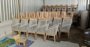 Muebles de salón de diseño tradicional para exteriores, Sillón tapizado de madera de teca y silla de cuerda para sofás de césped, sillón para exteriores - Product Image 6