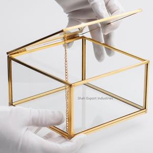 Caja de almacenamiento de latón y vidrio con acabado dorado más vendida, joyero cuadrado, caja de tocador, anillo, pendiente, collar, organizador de maquillaje - Product Image 6