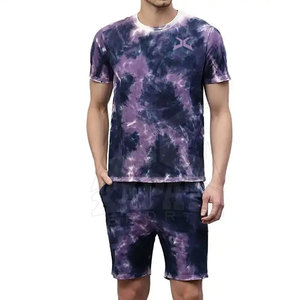 ชุดเซ็ตเสื้อยืดและกางเกงขาสั้นผ้าฝ้าย/โพลีเอสเตอร์สำหรับผู้ชายใส่สบายระบายอากาศได้ดี พิมพ์ลายไท-ได รับทำโลโก้ ขายดีจากปากีสถาน - Product Image 1