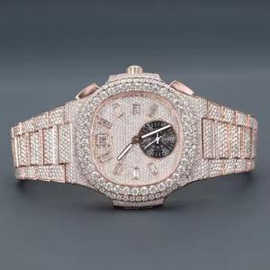 Reloj de diamante Bling Trendsetters de alta calidad, esfera completamente helada con reloj de pulsera mecánico de gama alta VVS Moissanite - Product Image 1