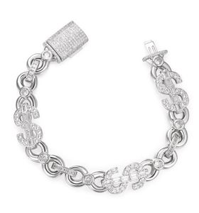 สร้อยข้อมือเงินแท้ 13 มม. ลายสัญลักษณ์ดอลลาร์ ประดับเพชร สไตล์ฮิปฮอป - Product Image 1
