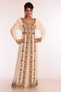 Cream Embroidered Georgette Islamic <b>Kaftan</b> - Product Image 3