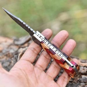 Gran oferta, cuchillo de bolsillo plegable de acero de Damasco hecho a mano personalizado, mango de madera de cuero, hermosos cuchillos para acampar al aire libre, soporte OEM - Product Image 2