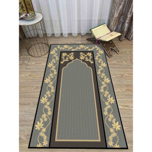 Tapis de prière gris à motifs floraux : tapis de culte islamique, tapis imprimé, tapis à poils doux - Product Image 4