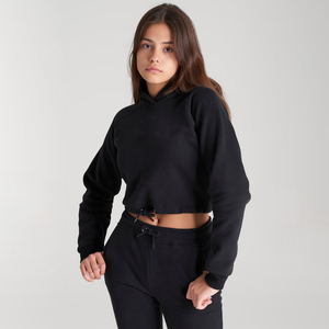 Nuevo estilo, ropa informal, sudaderas para mujer, mangas extragrandes completas, Sudadera con capucha corta con cordón a juego para mujer - Product Image 2