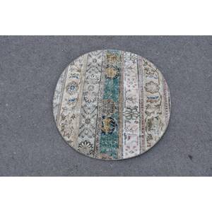 Tapis turc vintage 3 pieds x 3 pieds beige et vert, tissage plat en laine, éco-responsable, patchwork, avec support en latex pour la décoration de la salle à manger - Product Image 1
