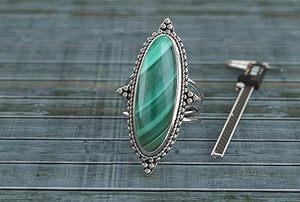 Anillo de diseñador de Plata de Ley 925 con forma ovalada Original, piedra preciosa de malaquita, anillo Unisex de moda - Product Image 6