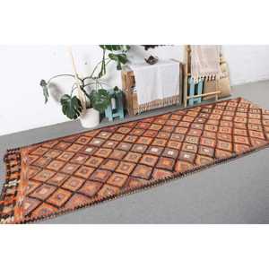 พรมคิลิม ขนาด 3.9x10.7 ฟุต พรมตุรกี พรมลายปะติดสีส้ม ทำจากขนสัตว์ - Product Image 4