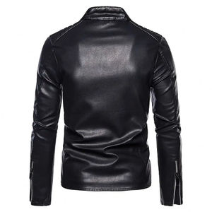 Veste en cuir véritable pour homme, de haute qualité, avec fermeture éclair sur le poignet, taille US, avec application en cuir d'agneau et broderie diamant. - Product Image 3