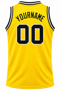 Maillot de basket-ball jaune personnalisé, impression sublimée du nom de l'équipe, maille respirante, sans manches, unisexe, adulte, coupe régulière - Product Image 3