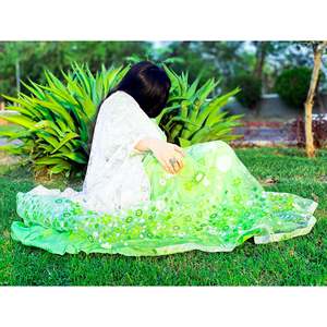 Green Floral Print Casual Party Formal Frock for Women XS Knee-Length Dress Puff Sleeves Natural Waist Elegant ODM for Work Day - Product Image 5
