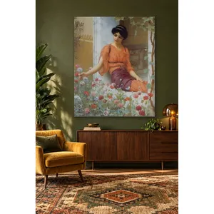 Fida John William Godward Woman in Orange Dress Among Poppies <b>Canvas</b> Print - Product Image 1