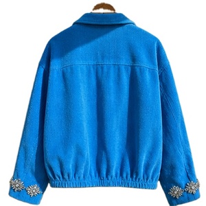 Wholesale Women's Casual Long Sleeve <b>Single</b> Button Corduroy Short Style Solid <b>Quilted</b> Windproof Eco-Friendly 100% Cotton Jacket - Product Image 2