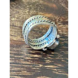 Bague artisanale Navajo en turquoise de Kingman et argent sterling, bijou culturel de collection, taille 5 - Product Image 5