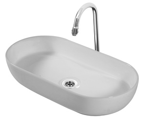 Fregadero de cerámica Premium para encimeras de baño con forma ovalada y acabado brillante resistente al agua 2025 - Product Image 2