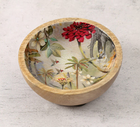 Bol de service en émail en bois le plus vendu collations à motif de feuilles colorées et serveur de fruits avec base en bois pour les fêtes