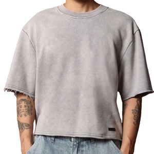 T-shirt surdimensionné pour hommes en détresse brut avec applique de broderie de numéro de dos personnalisé 100% ourlet court en coton - Product Image 4