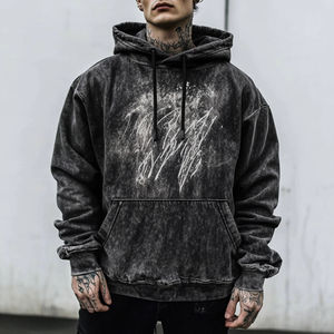 เสื้อฮู้ดดี้ปักลายแบบกำหนดเอง ผ้าฝ้าย 100% ทรงโอเวอร์ไซส์ ล้างสีแบบแอซิด ไหล่ตก ทรงบ็อกซี่ ดีไซน์ทันสมัย สำหรับผู้ชาย - Product Image 6