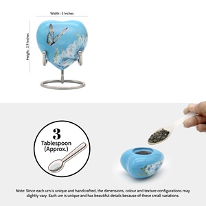 Blue Printed 50ml <b>Small</b> Heart Shaped Cremation Urn for Ashes | Memorial Urn Manufacturer - Product Image 5