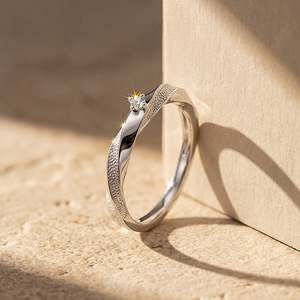 Jeulia Rose Gold Plated Stippled Twist <b>Solitaire</b> Promise <b>Ring</b> Sterling <b>Silver</b> with Diamond - Product Image 3
