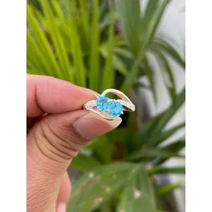 <b>925</b> <b>Silver</b> for Swiss Blue Topaz <b>Ring</b> Geometric Gemstone Jewelry for Engagement Platinum Rhodium Plated with Rhodium Inlay - Product Image 1