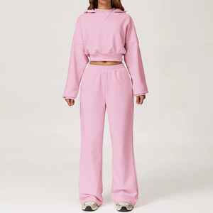 Conjunto de 2 Piezas de Felpa Personalizado para Mujer, Sudadera Corta con Capucha, Sudadera, Pantalones Deportivos Rectos - Product Image 2