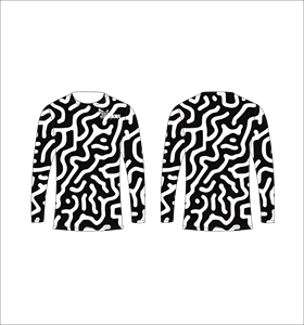 T-shirt personnalisé à manches longues sublimé, motif labyrinthe noir et blanc, col rond, vêtements de sport haute performance, Ferocious Clothing, vente en gros - Product Image 1
