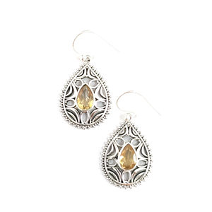 Boucles d'oreilles vintage en or rose et citrine, 7,3 grammes, pendantes, en or blanc serties de diamants et de quartz, motif goutte d'eau - Product Image 1