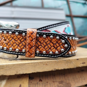 Ceinture de cowboy perlée western vintage conception personnalisée boucle ardillon en alliage de zinc pleine fleur bracelet en cuir véritable concepteur écologique - Product Image 5