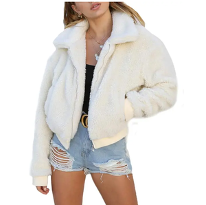 Veste en sherpa chaude d'hiver pour femmes, polaire en fourrure avec col rabattu, fermeture éclair, streetwear, doublure en polyester, faible MOQ, OEM - Product Image 3
