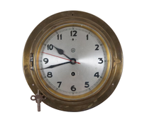 CH Horloge murale Art Déco vintage allemande en fer et verre, style hublot de bateau, mécanique, dorée, 8 pouces, pour salon