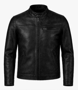 Veste de motard en cuir marron pour homme. C'est une veste de motard en cuir noir pour femme avec des détails matelassés sur les épaules et les manches. - Product Image 3