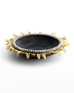 Plateau de service élégant et moderne de grande taille en métal de forme ronde avec bordures en bois plaqué or fini pour les restaurants d'hôtel à la maison - Product Image 3