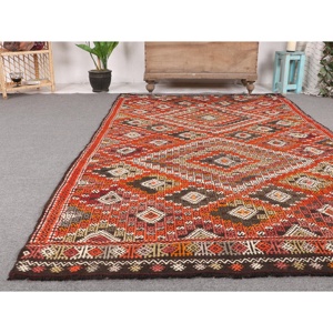 Tapis turc Kilim 4,9 x 8,6 pieds, tapis vintage rouge uni en laine - Product Image 5