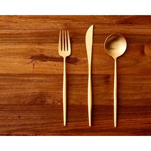 Wholesale Stainless steel gold plated serving spoon set with Long Sharp end design <b>thin</b> handle modern spoons set - Product Image 1